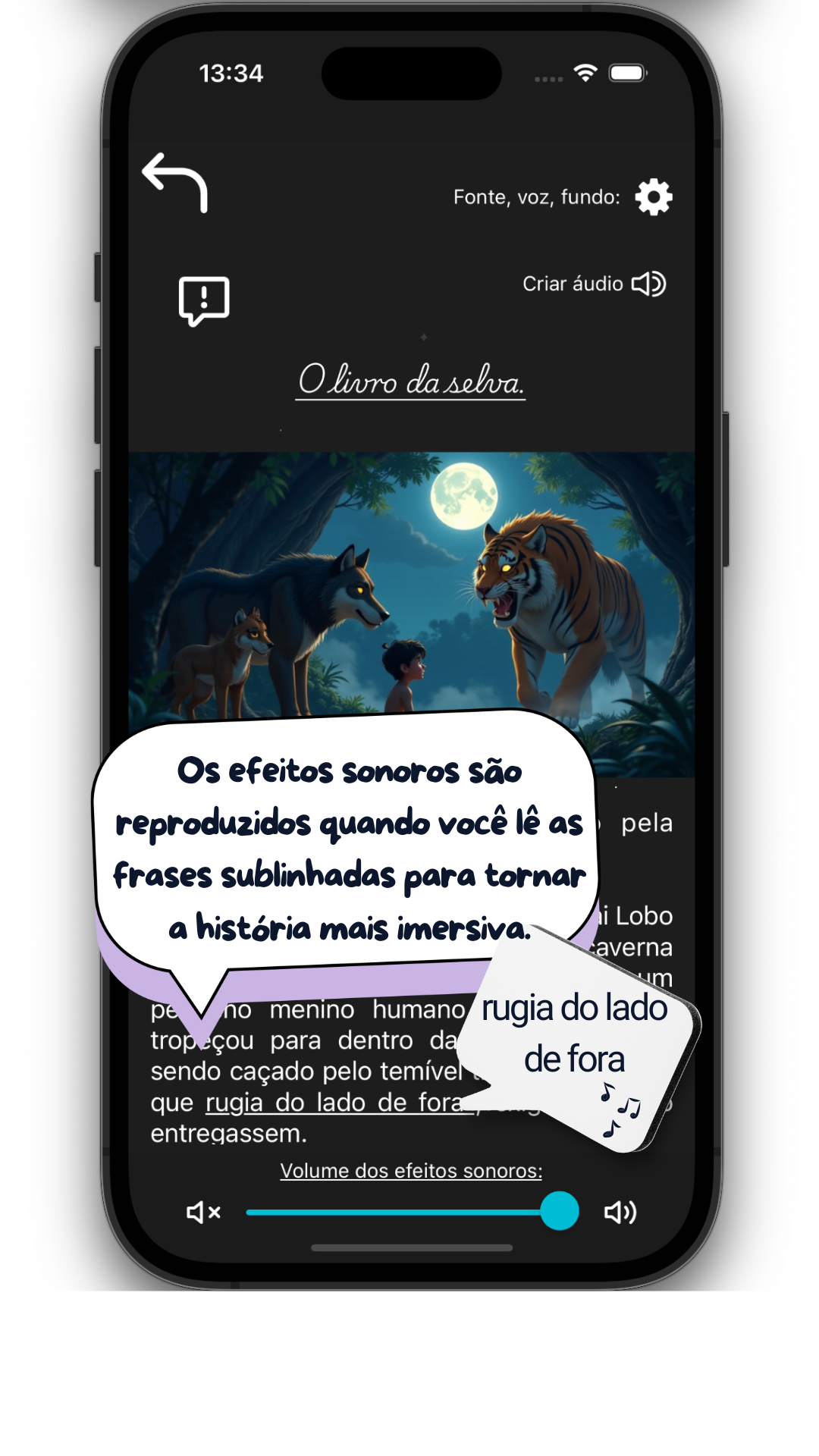 App de histórias para dormir, efeito sonoros, audio livros
